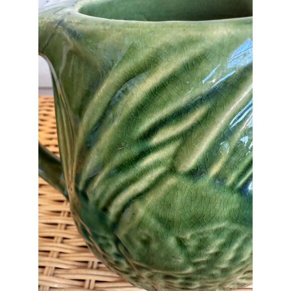 Vintage 1930s McCoy Green Water Pitcher Angel Fish Farmhouse Rustic Primitive - Picture 7 of 10